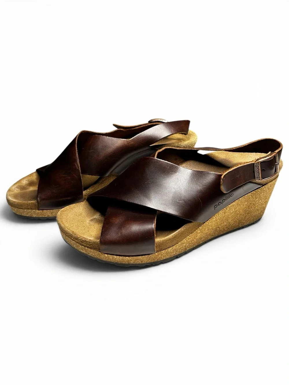 Birkenstock Papillio Samira Wedge Sandals Cognac Leather EU 39 US 8 Narrow/Med - Picture 3 of 12